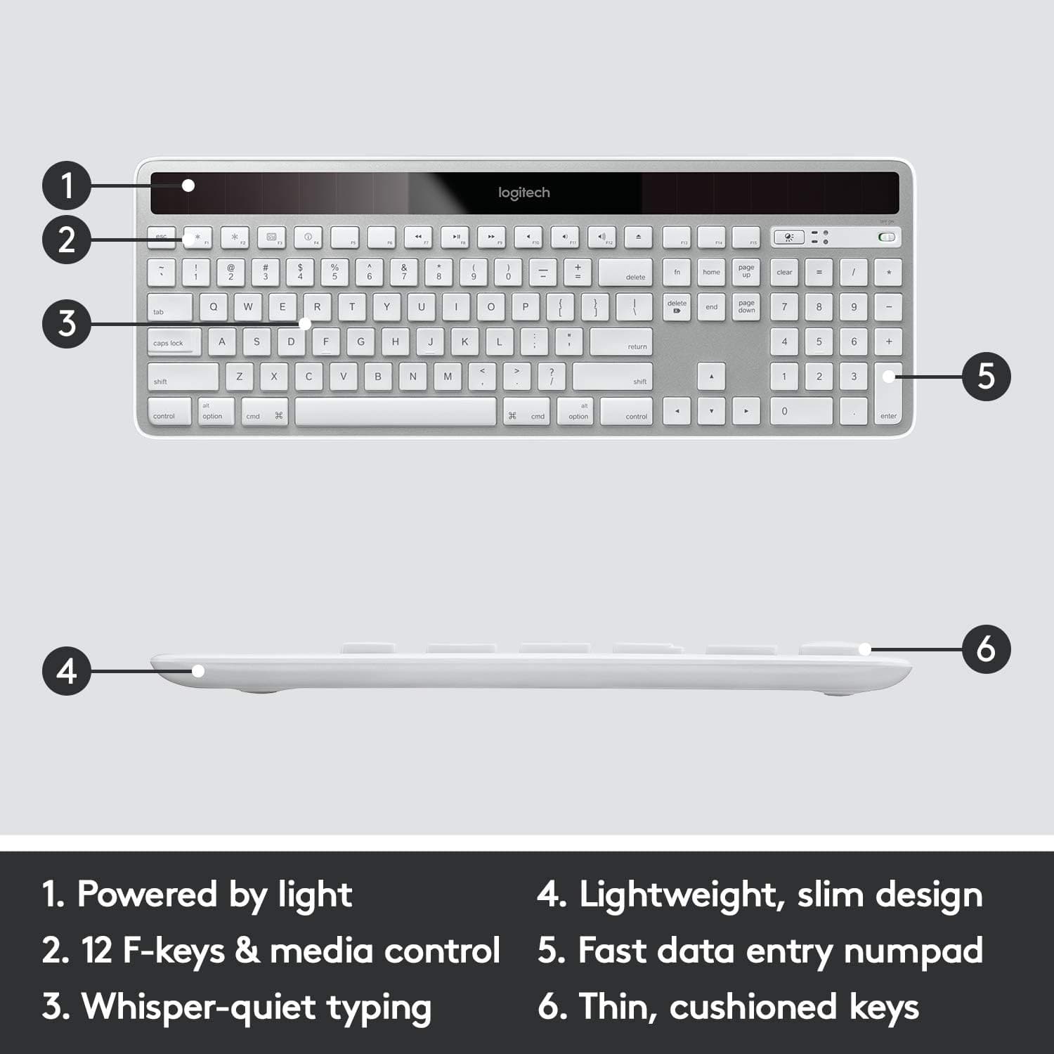 Logitech Wireless Solar K750 FOR MAC Radio Transfer, PC/Mac, Keyboard - Silver - 3